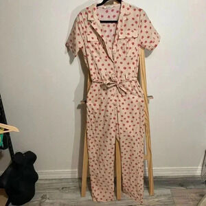 Glamorous Stone red Daisy tie waist button front jumpsuit US size 6 